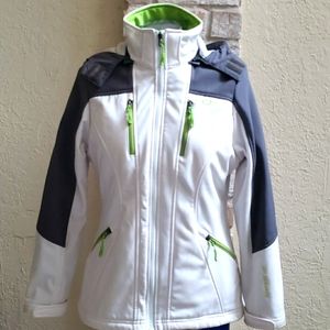 Women's Ski Jacket in White and Gray with Green Details